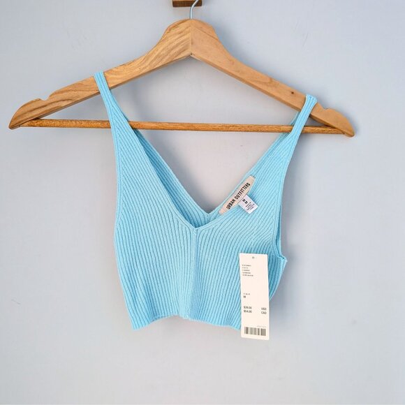 Urban Outfitters Tops - Urban Outfitters Double V-neck Turquoise Sleeveless Crop Knit Top, size M, NWT